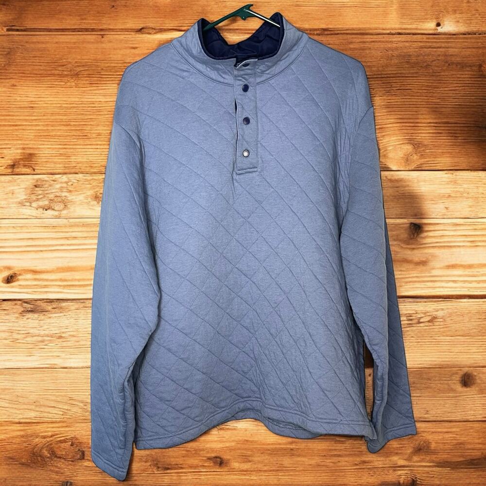 Crown & Ivy Pullover Women’s XL Blue Quilted Snap Neck Long Sleeve Navy Accents